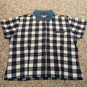 Vtg Quizz Jeans Denim Blue Plaid Button Up. Y2K